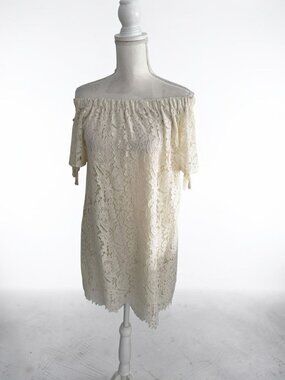 HAUTE MONDE Off The Shoulder Cream Lace Dress Size Small